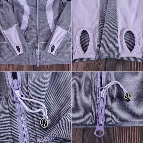 Lululemon Stride Jacket Size 6 Lilac Heathered Coal Wee Stripe Full Zip Hoodie - Picture 9 of 16